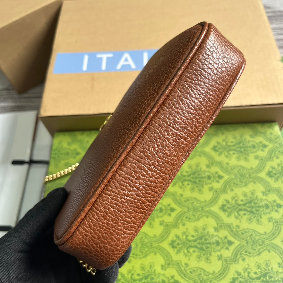 Luxury Gucci GG MARMONT MINI 18 BAG IN CINNAMON BROWN CALFSKIN