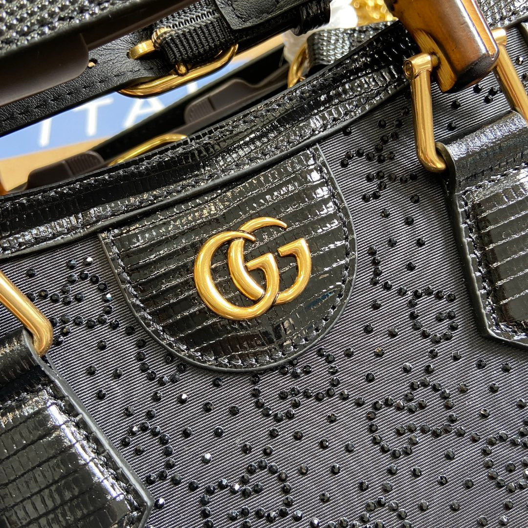 Luxury Gucci GG DIANA JUMBO 20 MINI TOTE BAG BLACK CANVAS