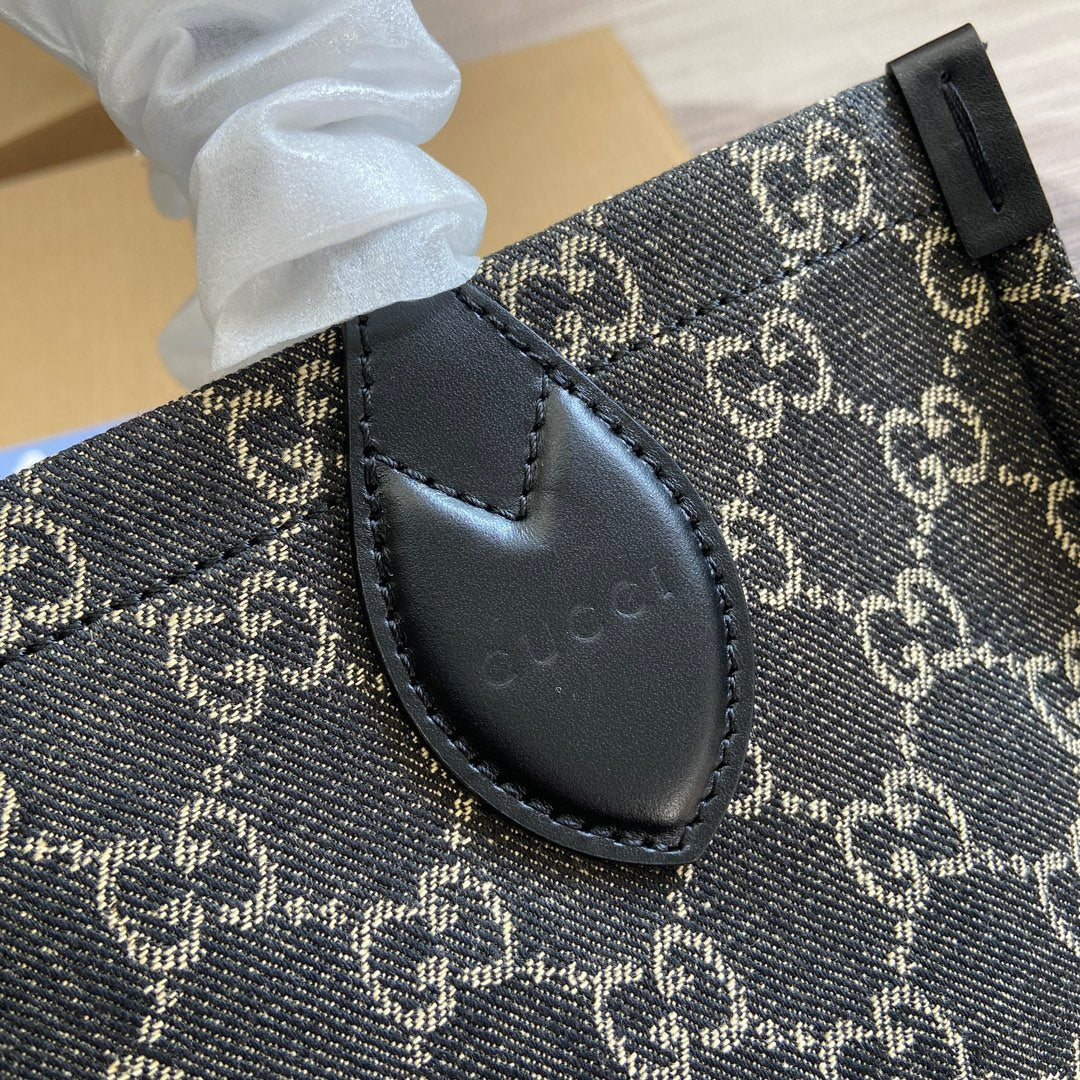 Luxury Gucci OPHIDIA GG 27 MEDIUM TOTE BAG BLACK DENIM