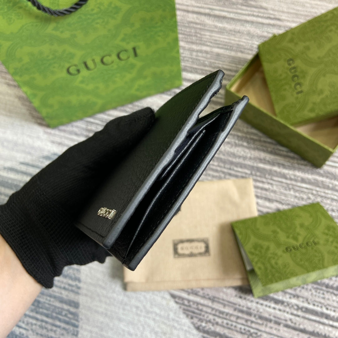 Luxury Gucci BIFOLD WALLET 11 IN BLACK CALFSKIN