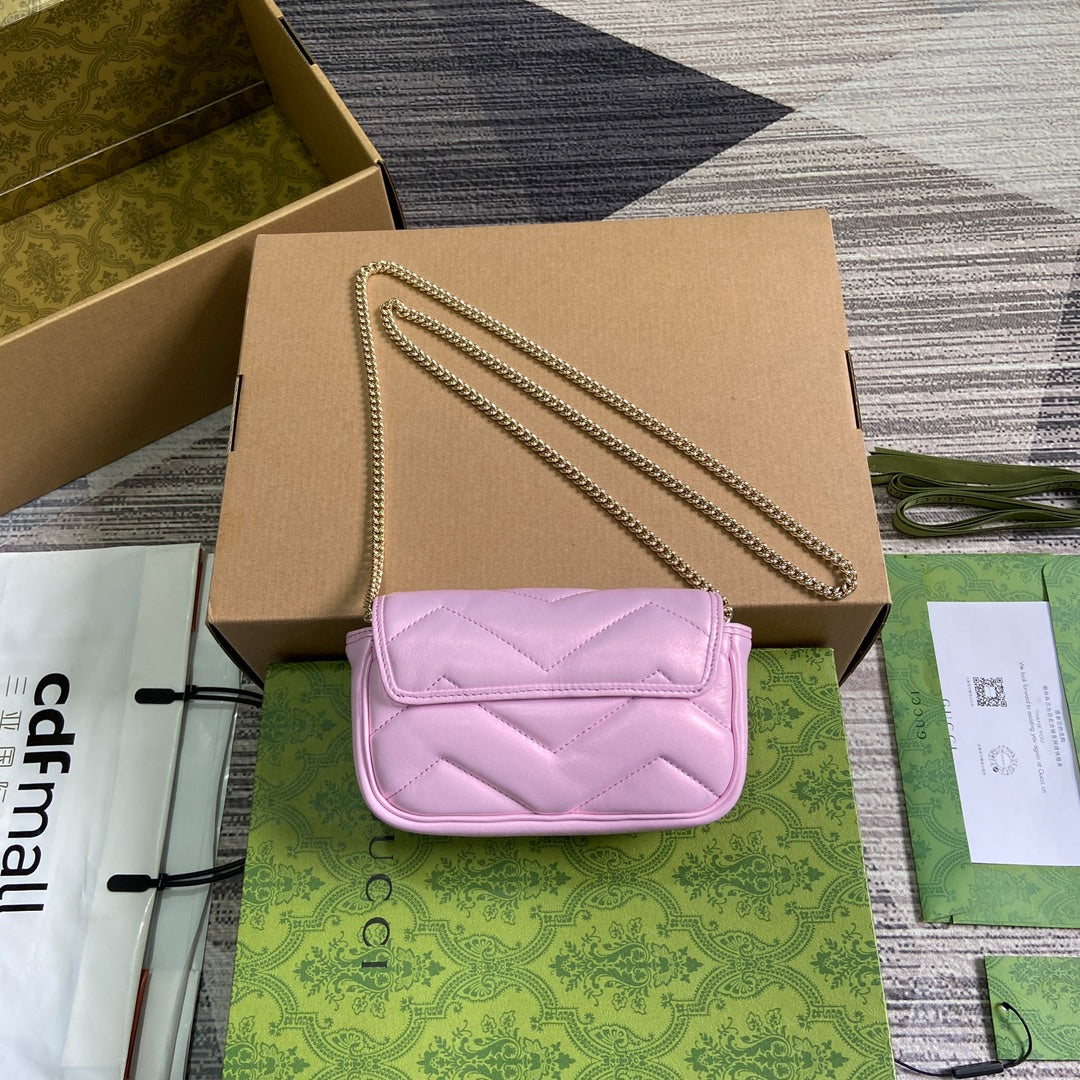 Luxury Gucci GG MARMONT 16 MINI SHOULDER BAG LIGHT PINK CALFSKIN