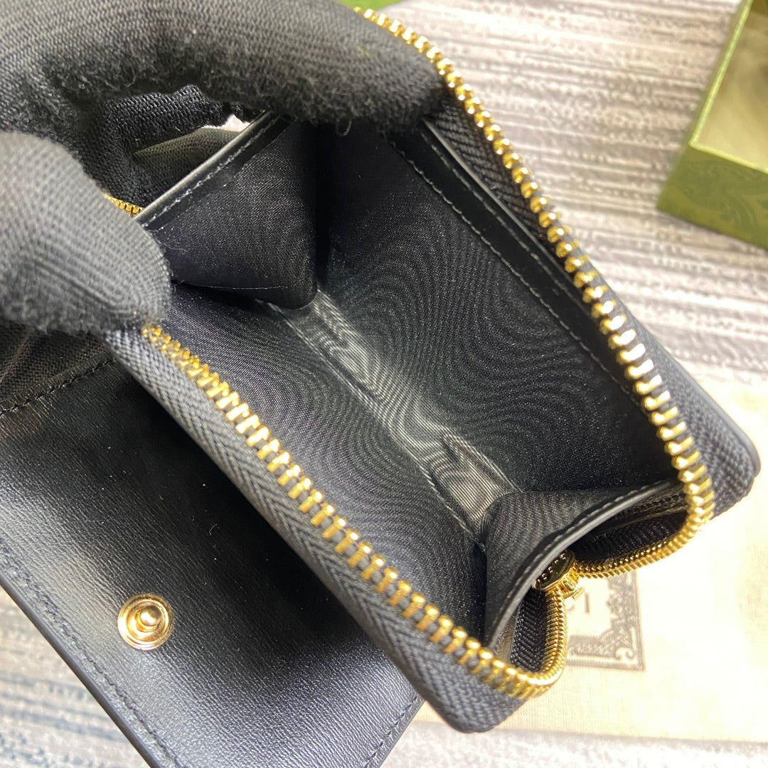 Luxury Gucci MINI WALLET 11 IN BLACK CALFSKIN GOLD HARDWARE