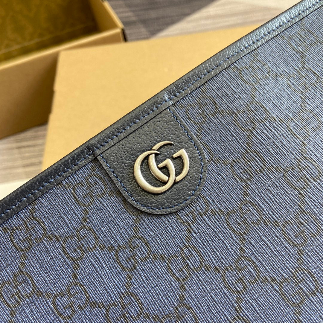 Luxury Gucci OPHIDIA GG POUCH 28 BLUE AND DARK BLUE CANVAS
