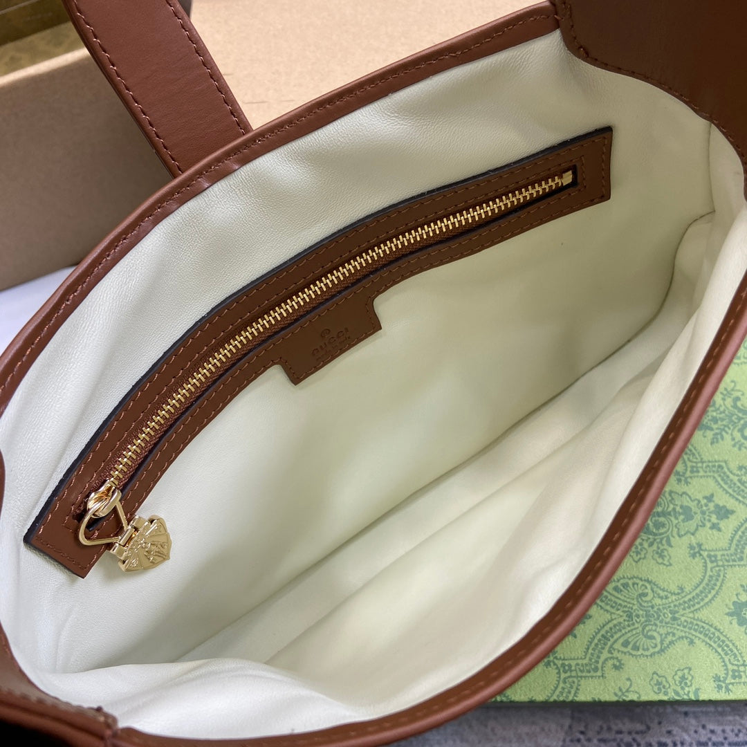 Luxury Gucci JACKIE SMALL SHOULDER BAG 27 IN TAWNY BROWN CALFSKIN GOLD HARDWARE