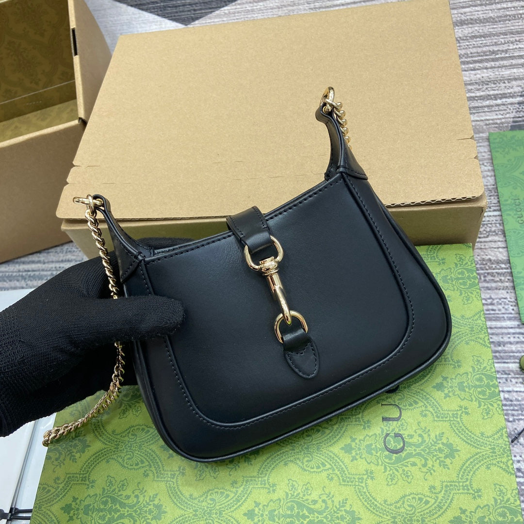 Luxury Gucci JACKIE NOTTE MINI BAG 19 IN BLACK CALFSKIN GOLD HARDWARE