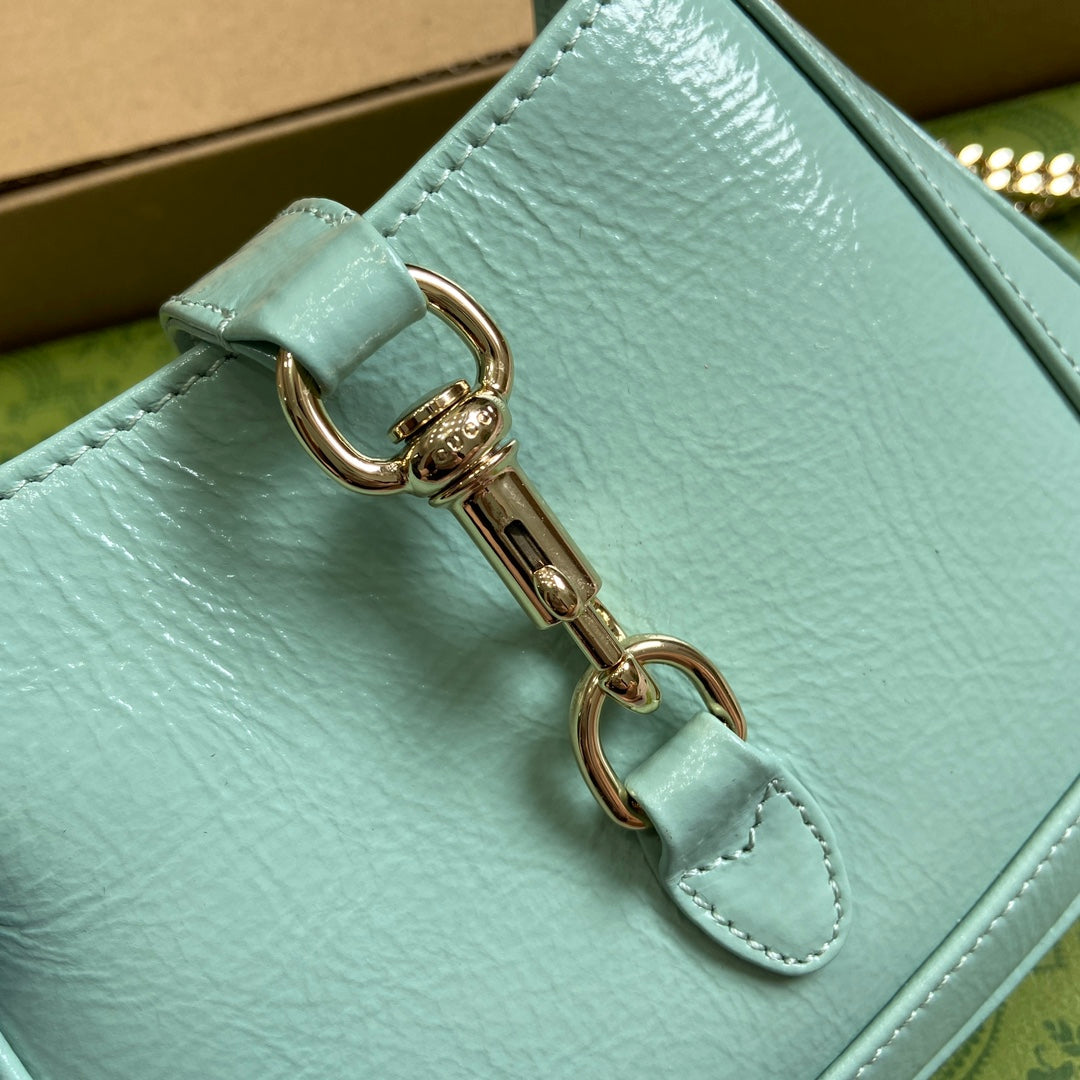 Luxury Gucci JACKIE NOTTE MINI BAG 19 IN MINT GREEN CRACKED LACQUER CALFSKIN GOLD HARDWARE