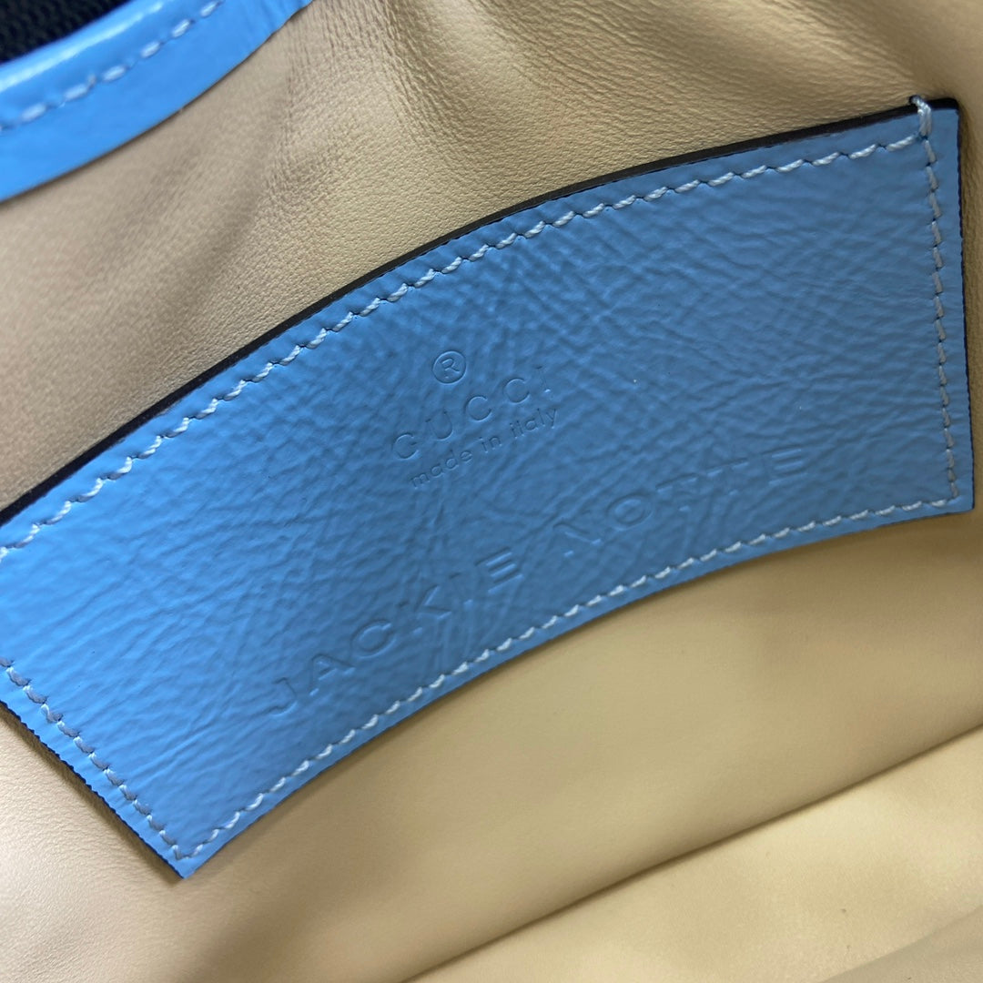 Luxury Gucci JACKIE NOTTE MINI BAG 19 IN OCEAN BLUE CRACKED LACQUER CALFSKIN GOLD HARDWARE