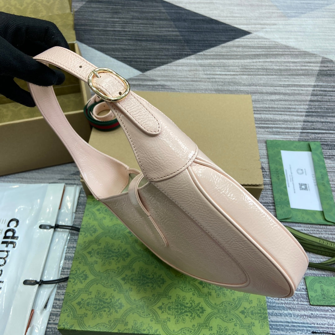 Luxury Gucci JACKIE SMALL SHOULDER BAG 27 IN LIGHT PINK CRACKED LACQUER CALFSKIN GOLD HARDWARE