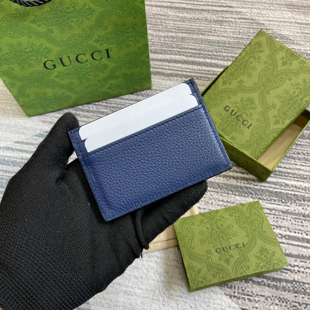 Luxury Gucci CARD HOLDER 10 IN CLASSIC BLUE CALFSKIN