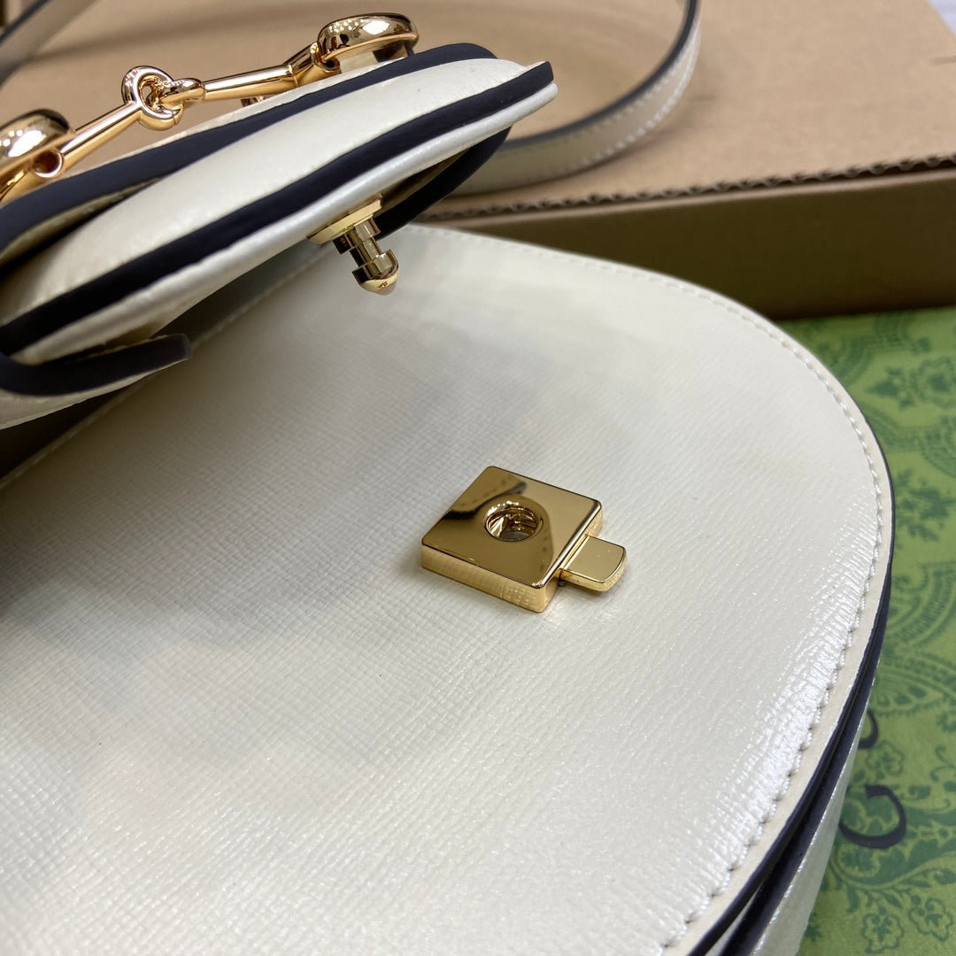 Luxury Gucci HORSEBIT 1955 MINI TOP HANDLE BAG 18 IN WHITE CALFSKIN GOLD HARDWARE