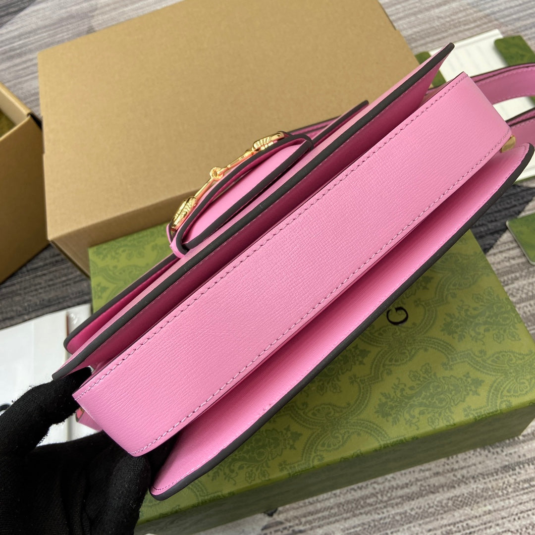 Luxury Gucci HORSEBIT 1955 SHOULDER BAG 25 IN PINK LAMBSKIN GOLD HARDWARE