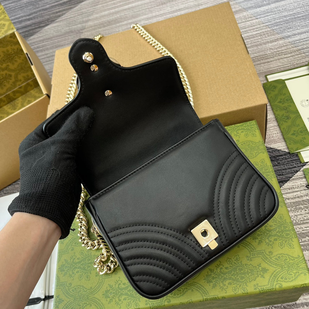 Luxury Gucci GG MARMONT 13 MINI TOP HANDLE BAG BLACK CALFSKIN