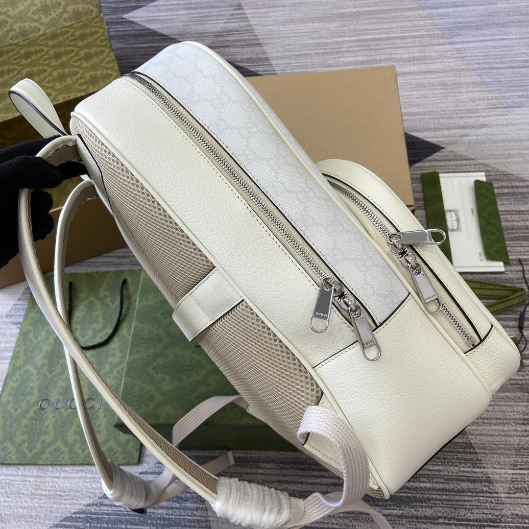Luxury Gucci MEDIUM 40 GG BACKPACK WITH TAG WHITE CALFSKIN AND CANVAS