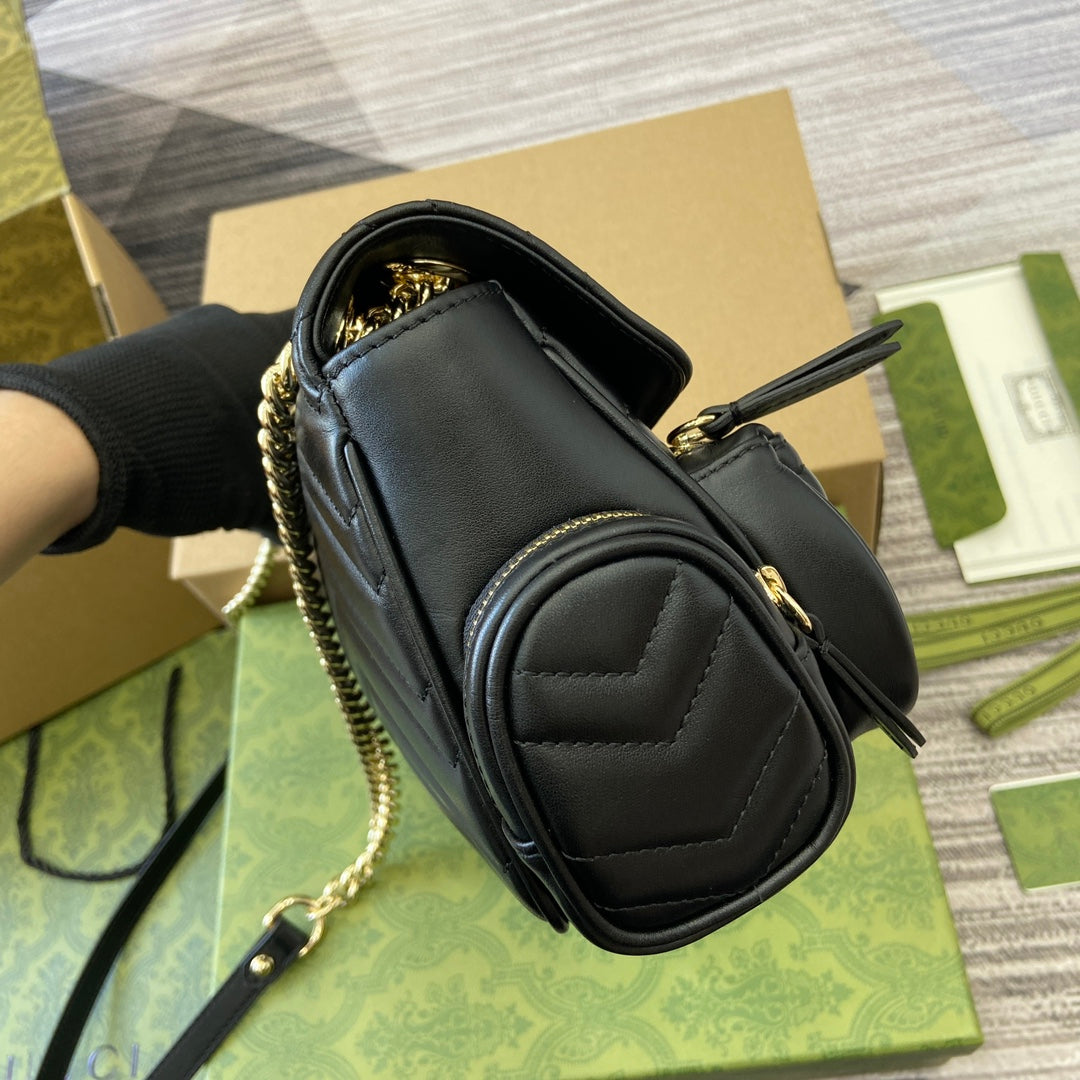 Luxury Gucci MARMONT SMALL MULTI-POCKET BAG 25 IN BLACK CALFSKIN GOLD HARDWARE