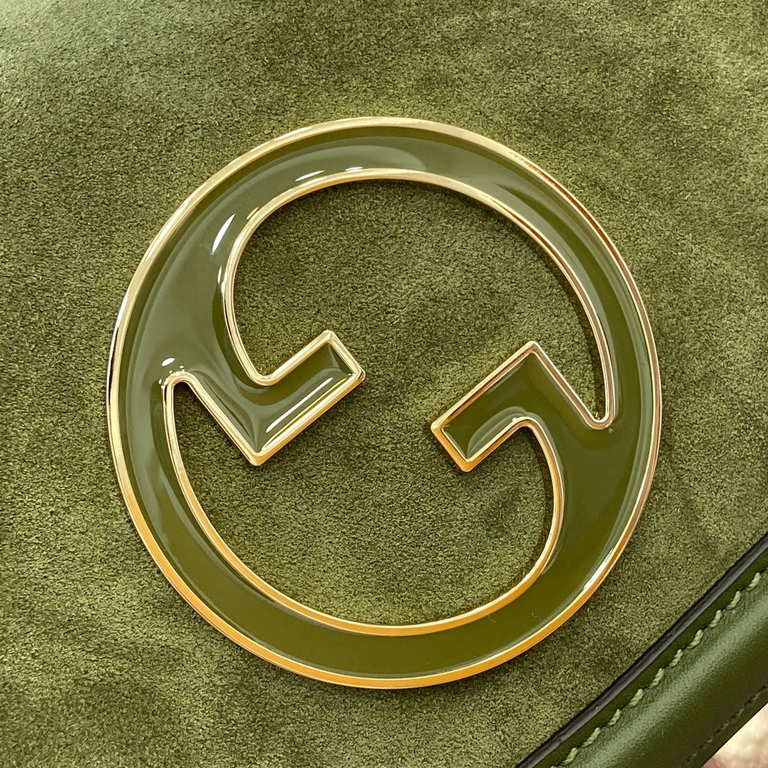 Luxury Gucci BLONDIE MINI SHOULDER BAG 21 IN JUNIPER GREEN CALFSKIN AND SUEDE GOLD HARDWARE