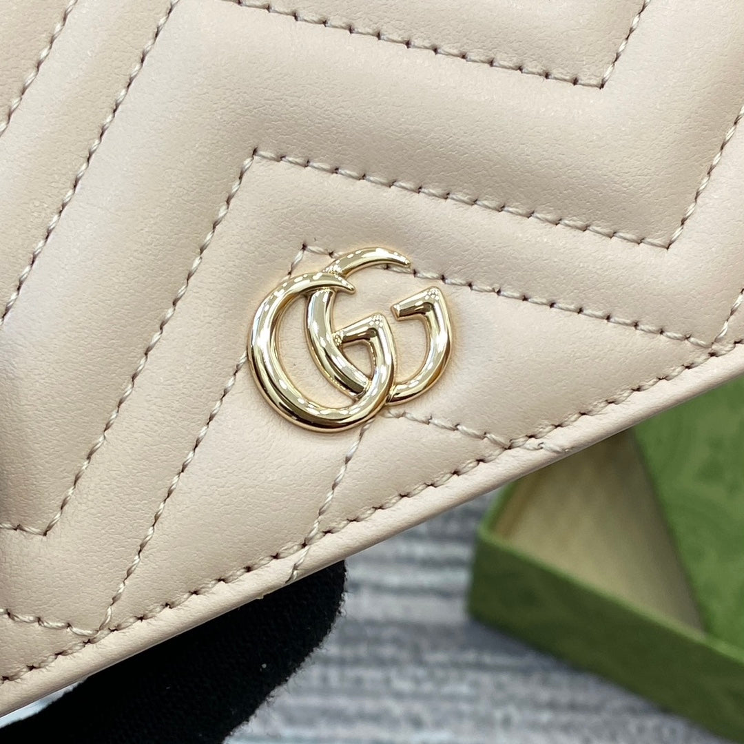 Luxury Gucci MARMONT CARD CASE 11 IN BEIGE CALFSKIN