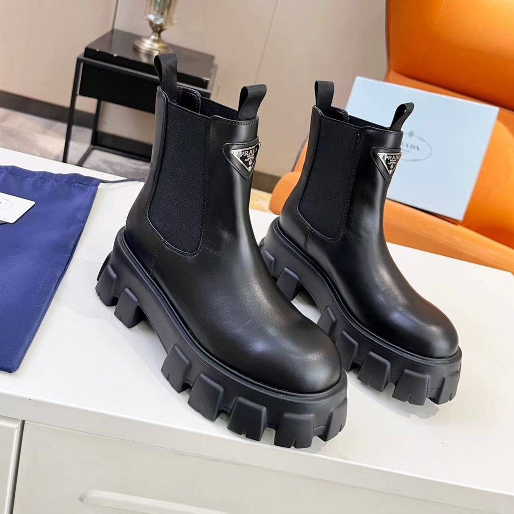 Luxury PradaMONOLITH BRUSHED BOOTIES 55 BLACK CALFSKIN