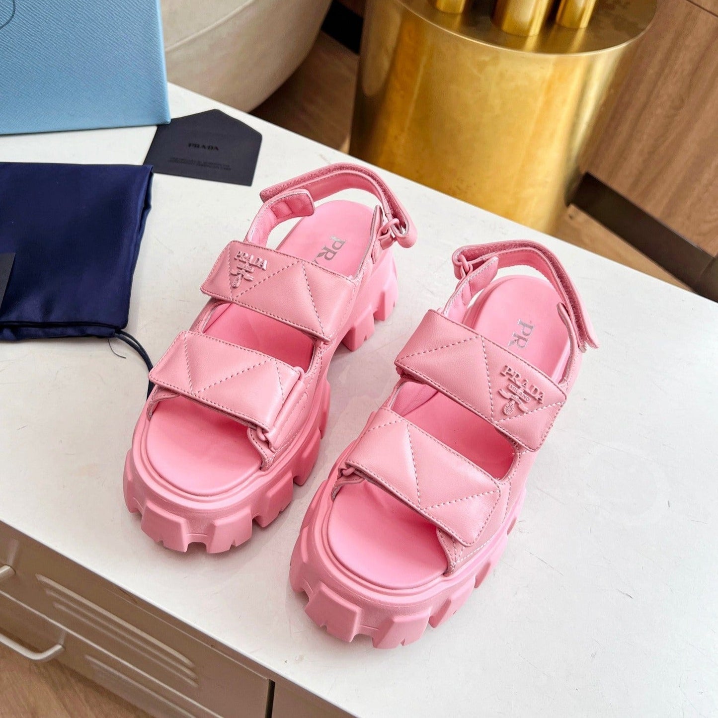 Luxury PradaMONOLITH NAPPA SANDALS BRIGHT PINK LAMBSKIN