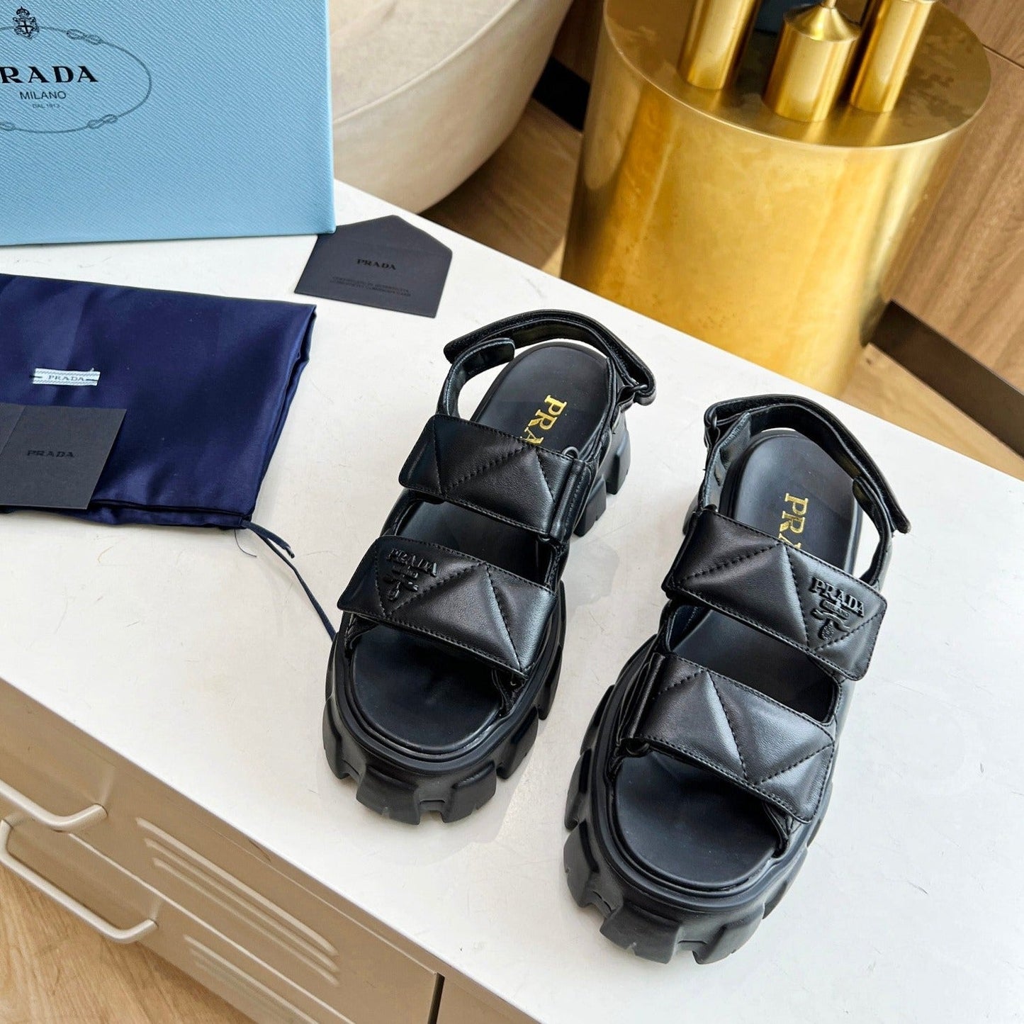 Luxury PradaMONOLITH NAPPA SANDALS BLACK LAMBSKIN