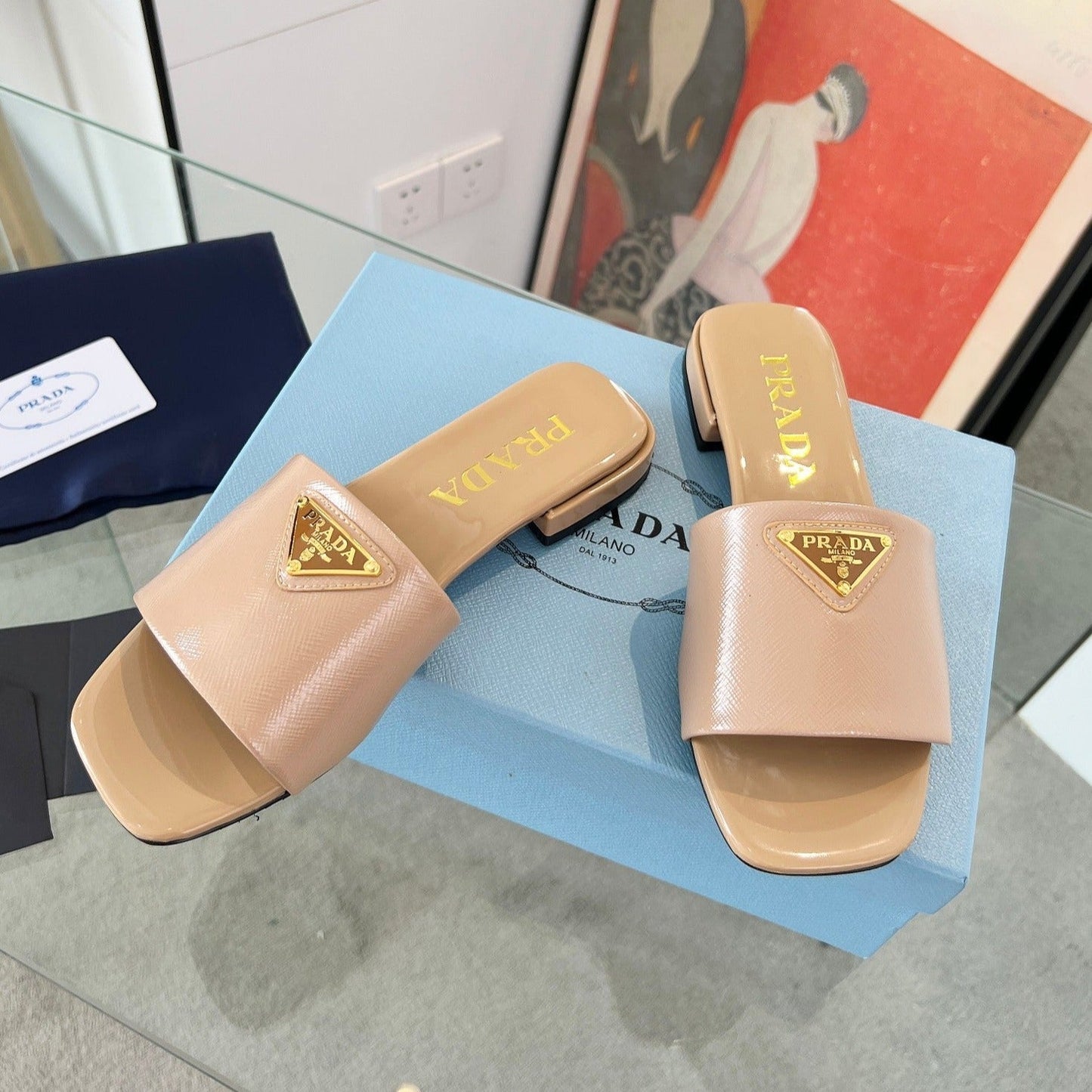 Luxury PradaSAFFIANO PATENT SLIDES TUSCAN CALFSKIN