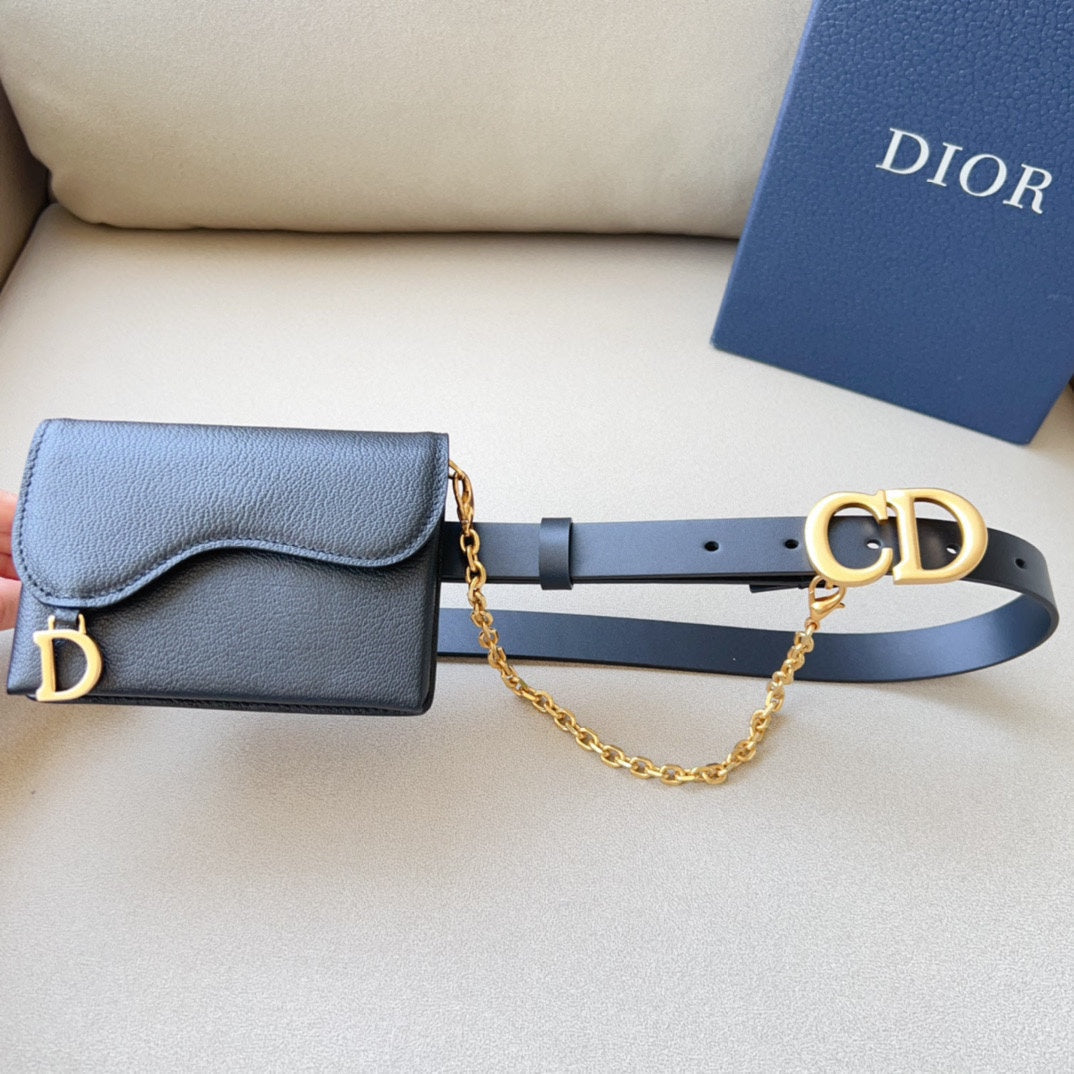 Luxury Diorsaddle removable pouch black calfskin 20mm belt