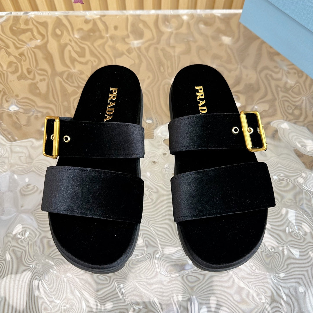 Luxury PradaSLIDES SANDALS BLACK VELVET