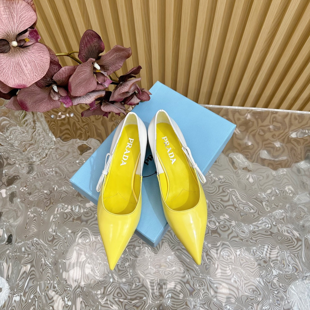 Luxury PradaBRUSHED PUMPS LEMON AND WHITE CALFSKIN