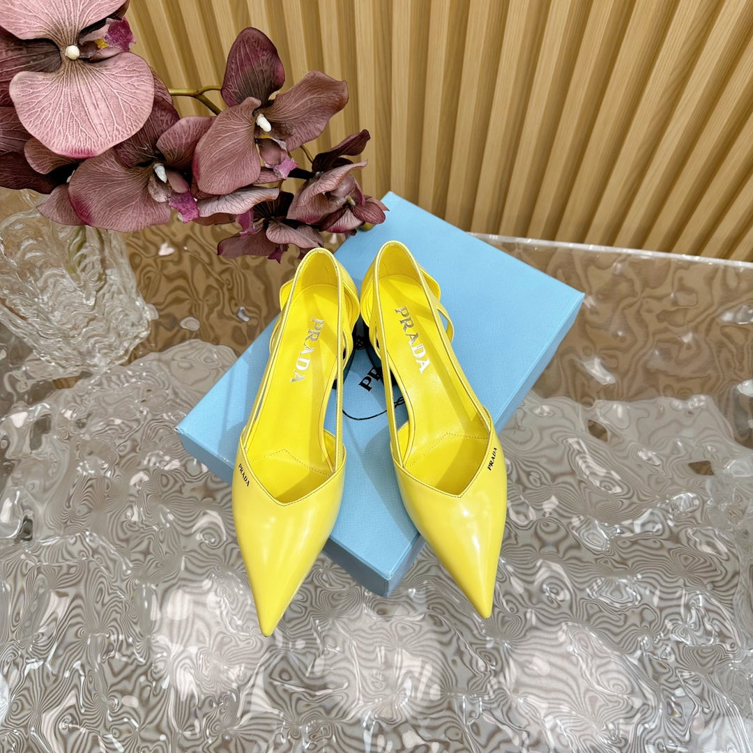 Luxury PradaBRUSHED CUT-OUT PUMPS LEMON CALFSKIN