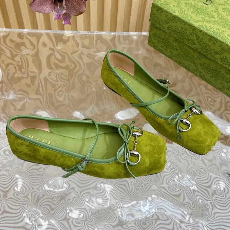 Luxury Gucci BALLET FLAT IN OLIVE GREEN SUEDE WITH