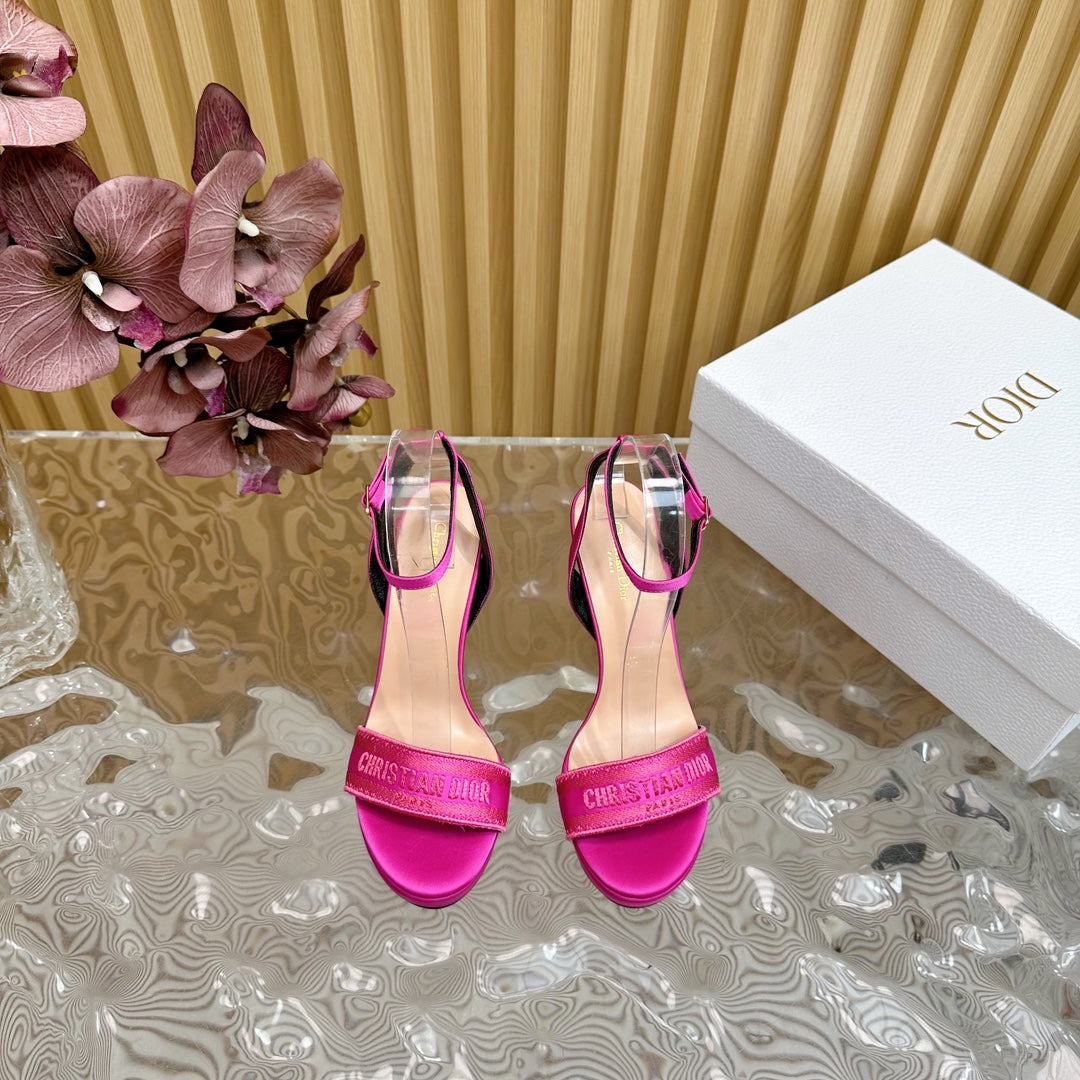 Luxury DiorDway Heeled Sandal 120mm Dark Pink Silk And Lambskin