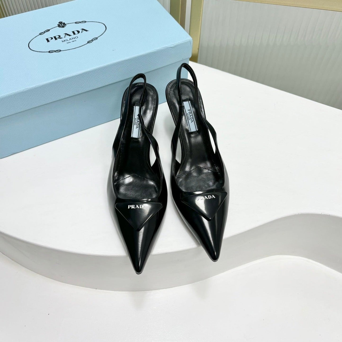 Luxury PradaPATENT LEATHER SLINGBACK PUMPS 75 BLACK