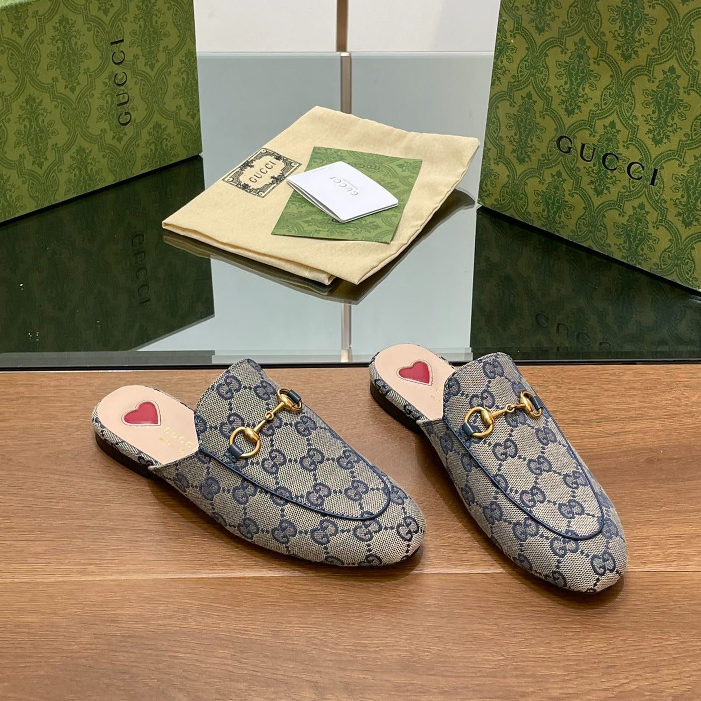 Luxury Gucci GG PRINCETOWN MULES LIGHT GRAY FABRIC
