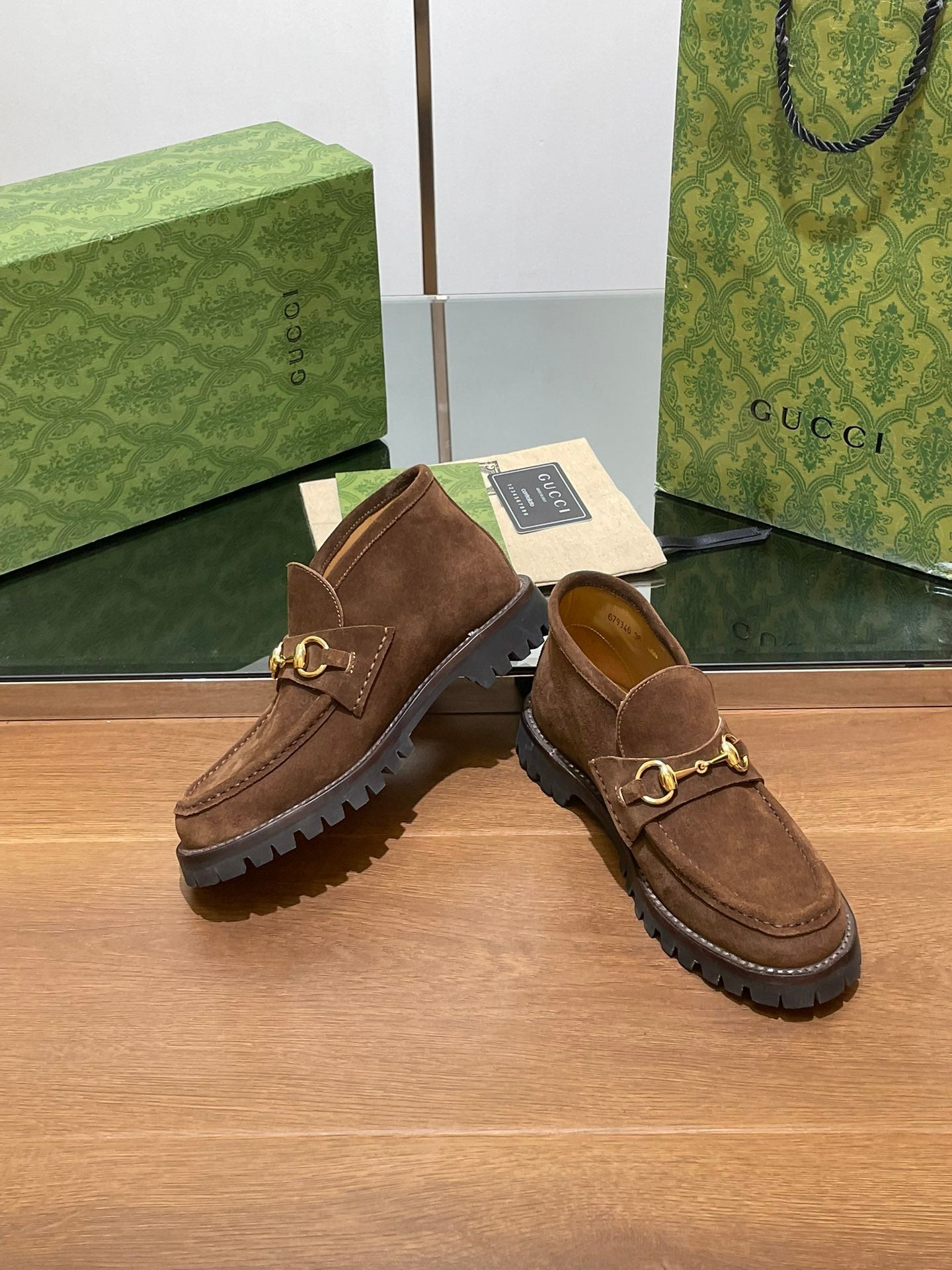 Luxury Gucci GG Ankle Boot With Horsebit 15 Dark Brown Suede