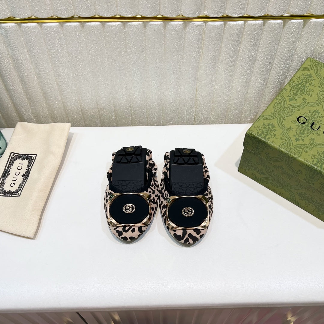 Luxury Gucci GG BALLET SUPER SLIM LEOPARD PATTERN LAMBSKIN