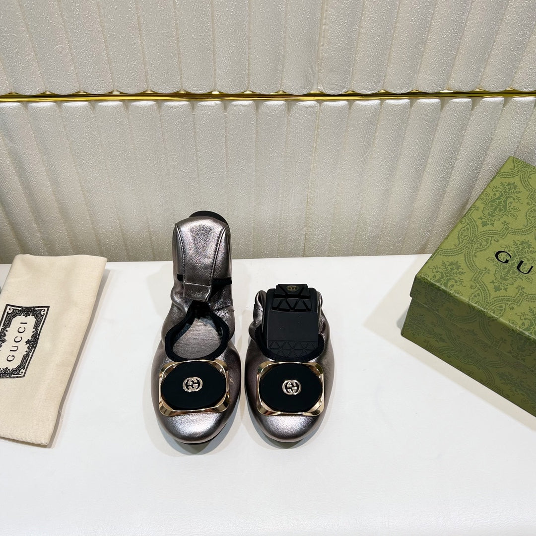 Luxury Gucci GG BALLET SUPER SLIM SILVER LAMBSKIN