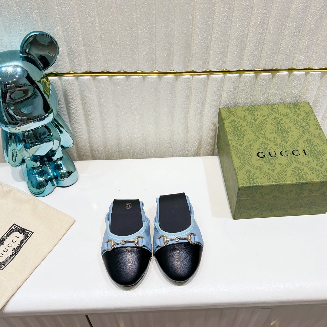 Luxury Gucci GG BALLET SUPER SLIM BUCKLE BLACK AND SKY LAMBSKIN