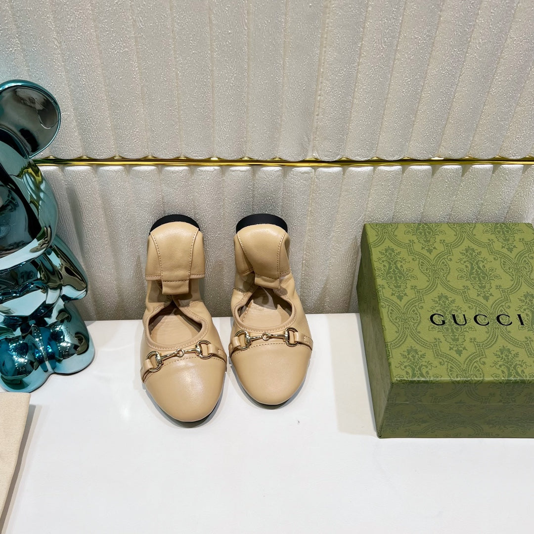 Luxury Gucci GG BALLET SUPER SLIM BUCKLE CREAM LAMBSKIN