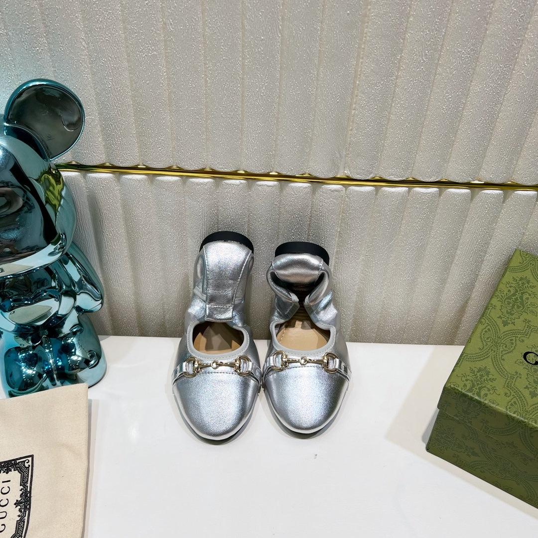 Luxury Gucci GG BALLET SUPER SLIM BUCKLE SILVER LAMBSKIN