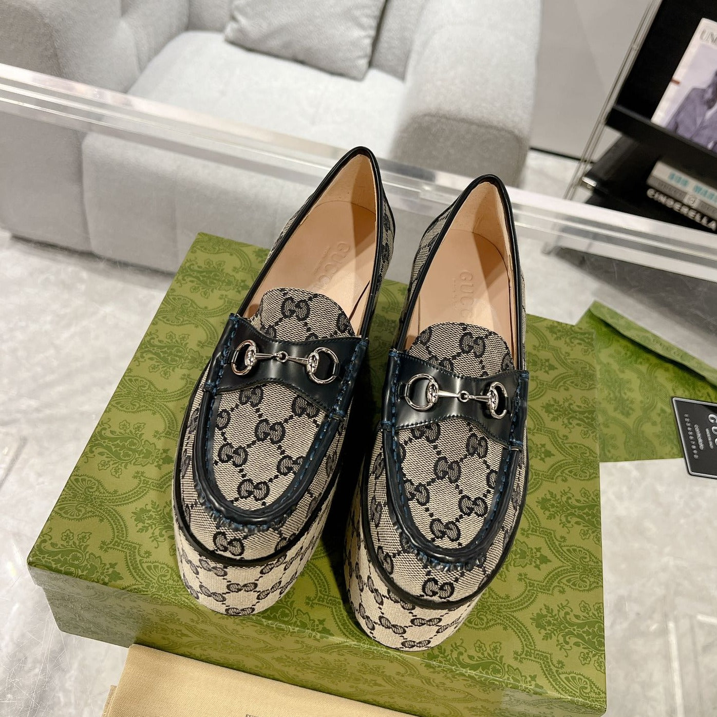 Luxury Gucci GG HORSEBIT PLATFORM LOAFER BLACK CALFSKIN