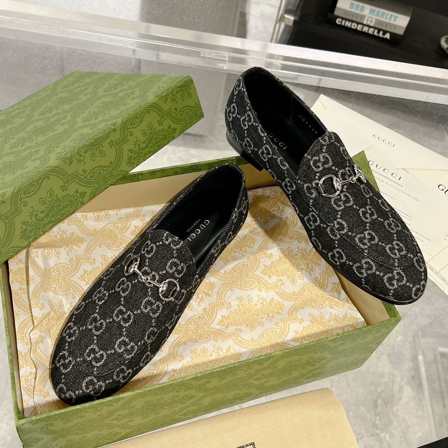 Luxury Gucci MEN'S LOAFER WITH HORSEBIT IN BLACK MONOGRAM JACQUARD FABRIC