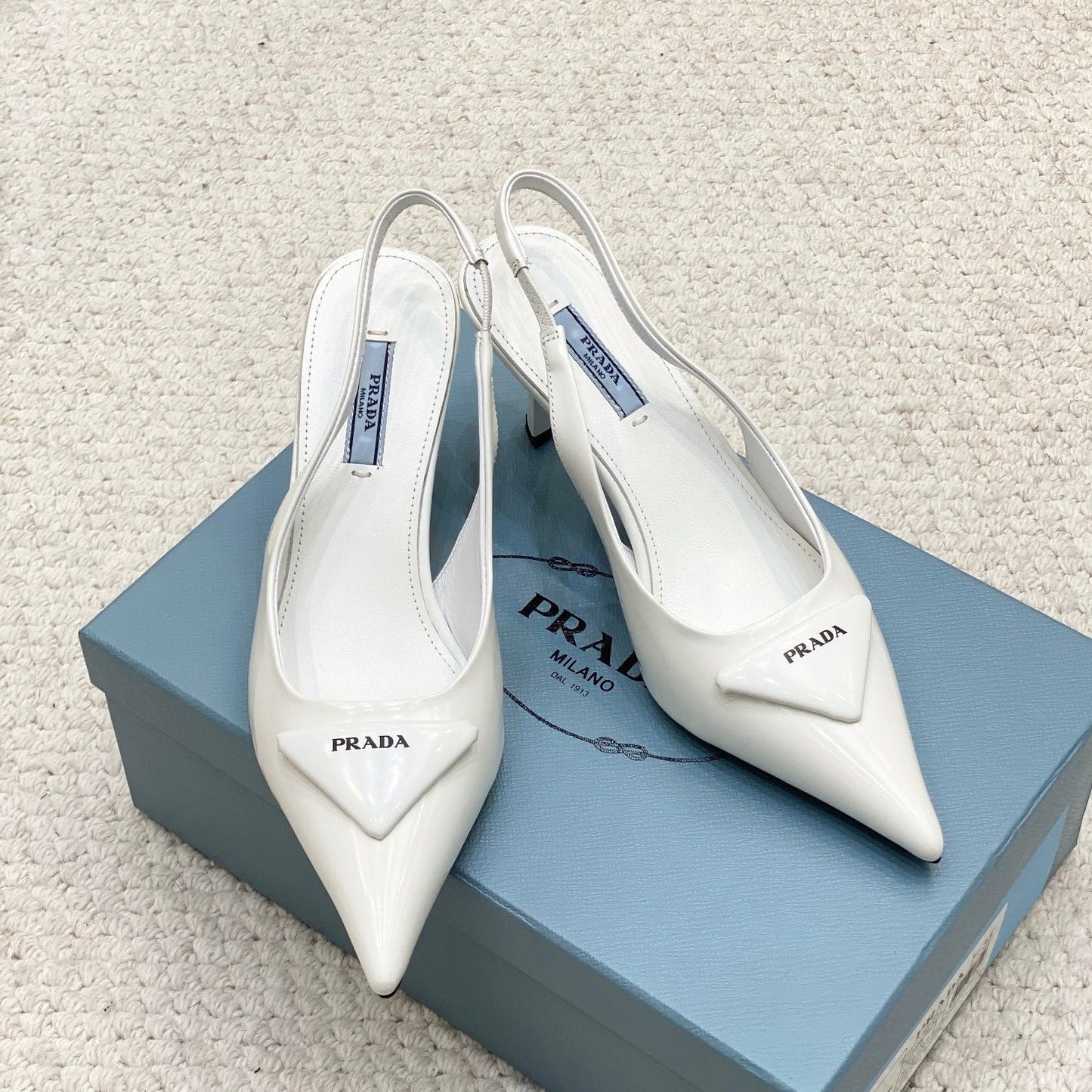Luxury PradaBRUSHED LEATHER SLINGBACK PUMPS 75 WHITE