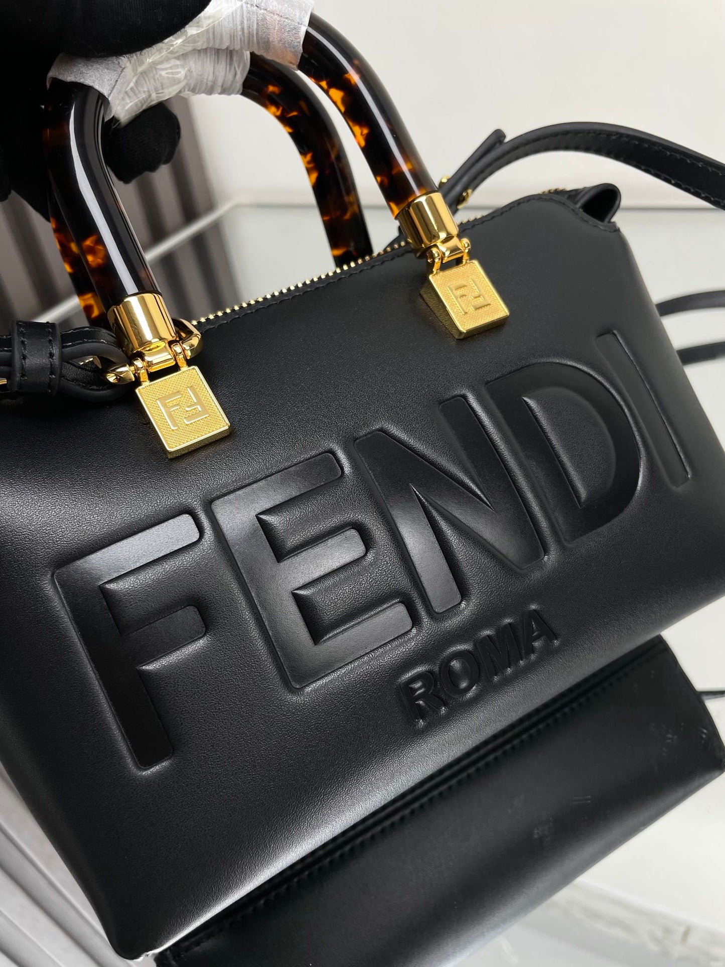Luxury FendiBY THE WAY MINI 18 IN BLACK EMBOSSED CALFSKIN GOLD HARDWARE
