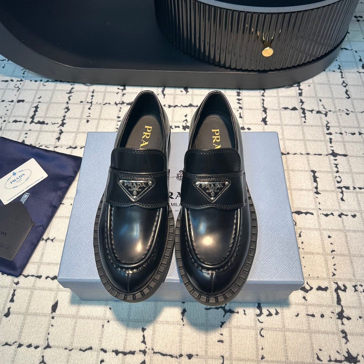 Luxury PradaSCHOCOLATE BRUSHED LOAFERS BLACK CALFSKIN