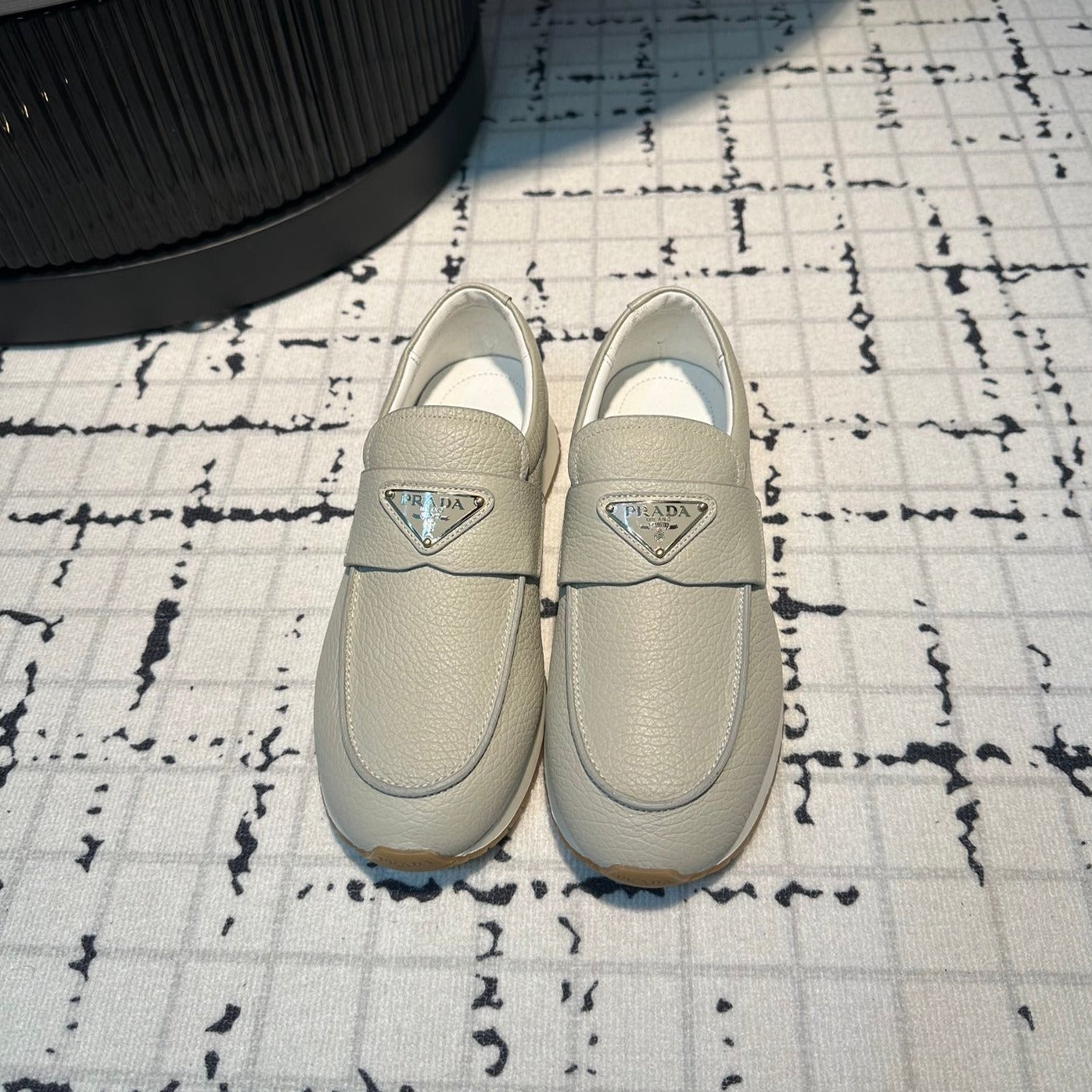 Luxury PradaSPORTY STYLE LOAFERS LIGHT GRAY CALFSKIN