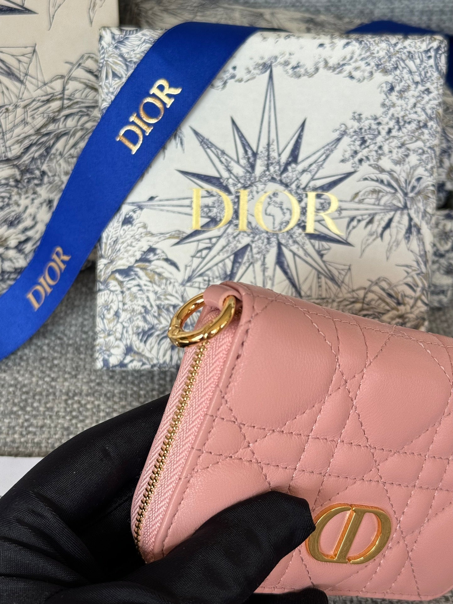 Luxury DiorLogo Caro 11cm Compact Wallet Pink Calfskin