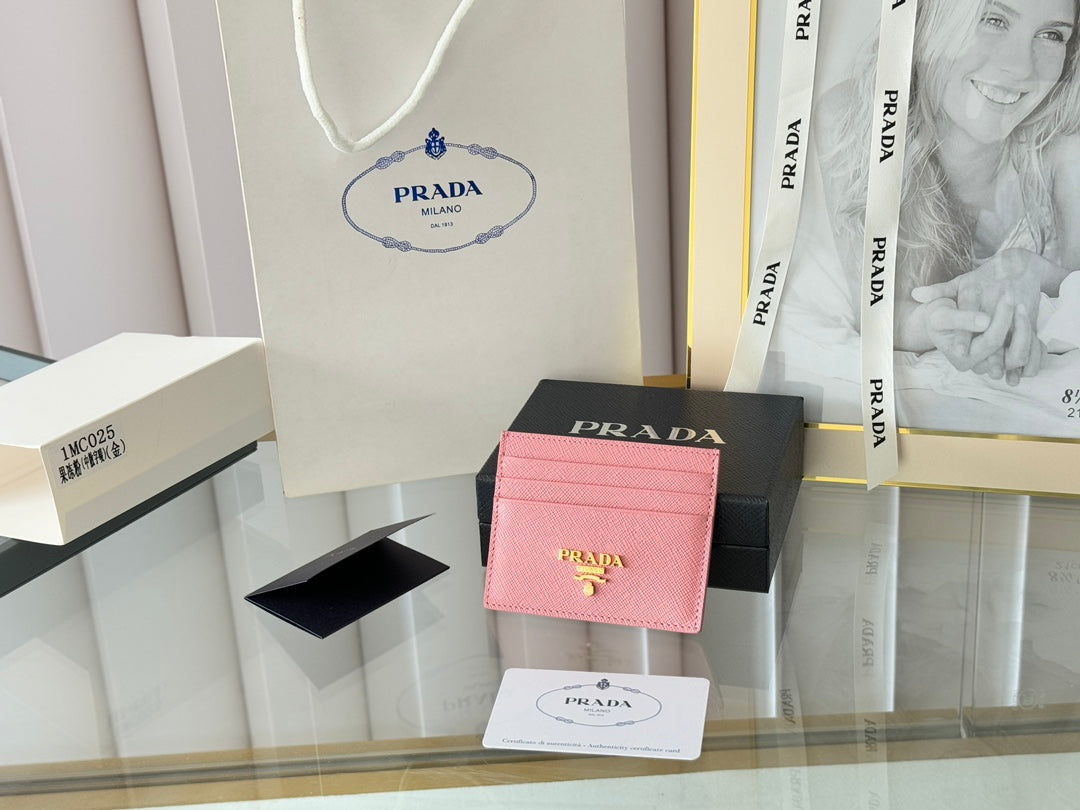 Luxury Prada10 CARD HOLDER IN LIGHT PINK CALFSKIN