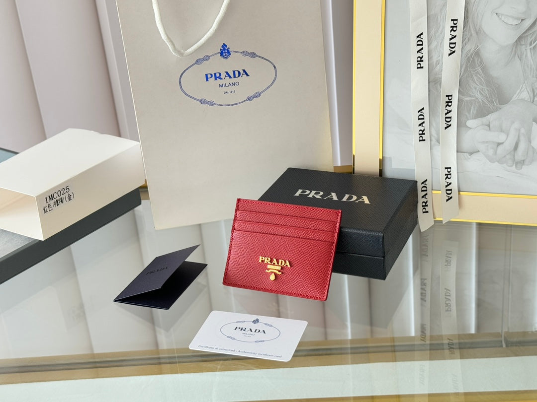 Luxury Prada10 CARD HOLDER IN CHERRY RED CALFSKIN
