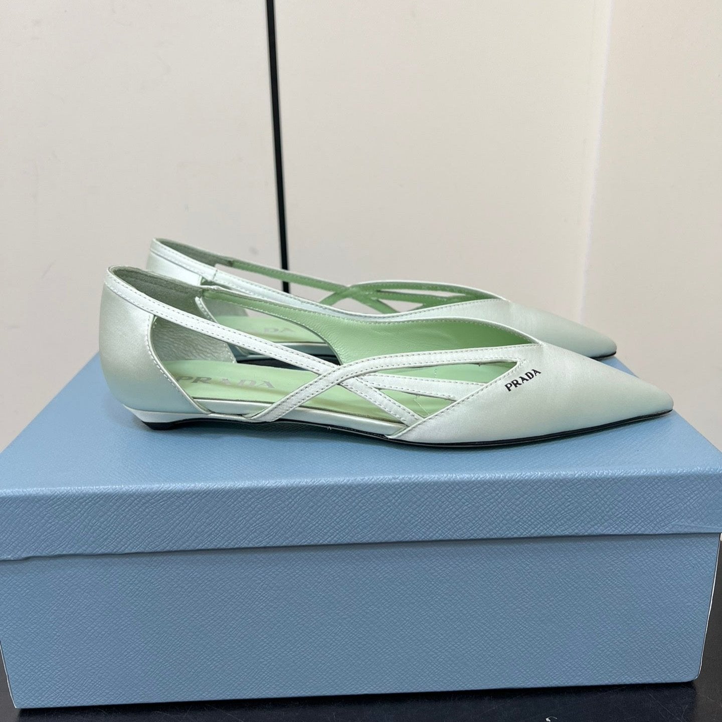 Luxury PradaCUT-OUT BALLERINAS IN CHETWODE GREEN SATIN