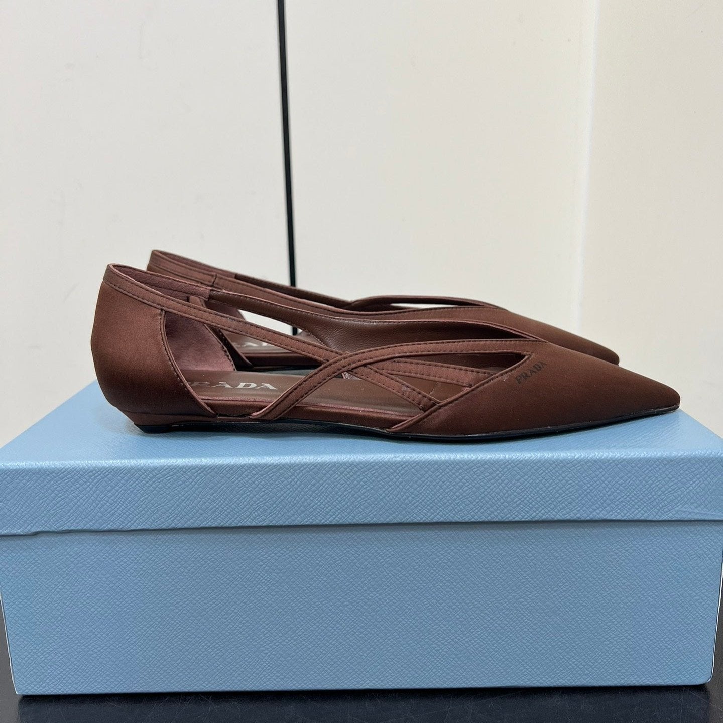 Luxury PradaCUT-OUT BALLERINAS IN CHOCOLATE BROWN SATIN