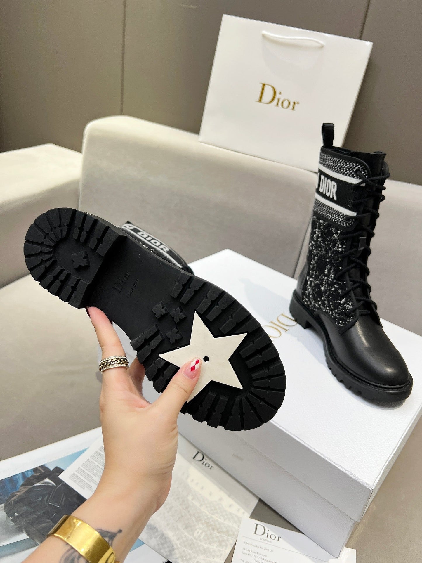 Luxury DiorD-Major Ankle Boot In Black Mix White Tweed And Lambskin 107725